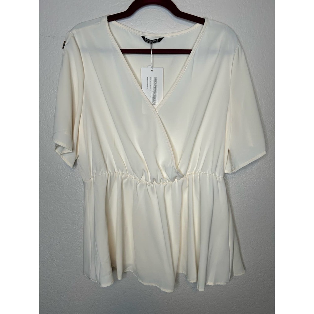 NWT Bloomchic Wrap Blouse Button Ivory Cream 1X